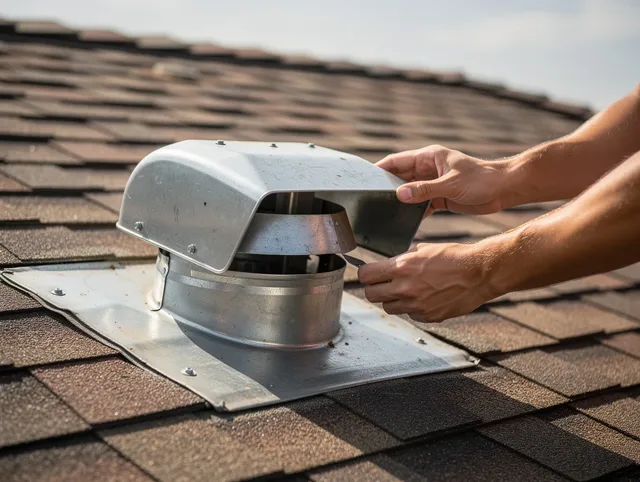 Milford Dryer Vent Cleaning certified technician safely cleaning a roof-mounted dryer vent in Milford