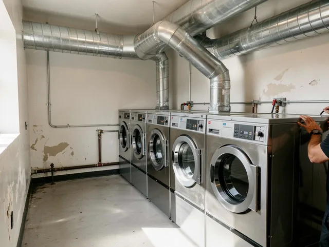 Milford Dryer Vent Cleaning team performing large-scale commercial dryer vent cleaning in Milford