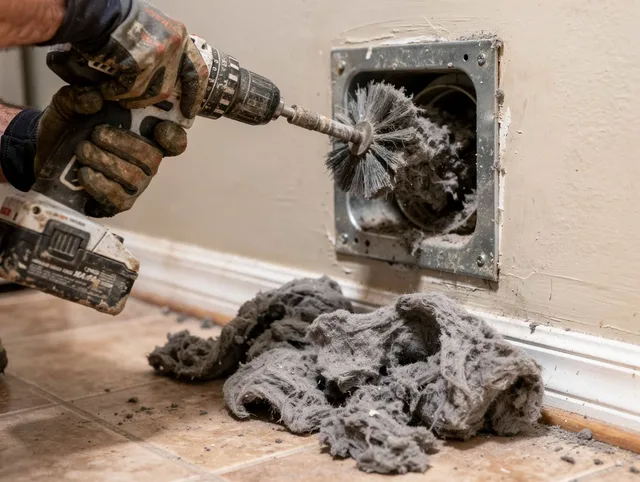 Certified Milford Dryer Vent Cleaning technician performing dryer vent cleaning in Milford
